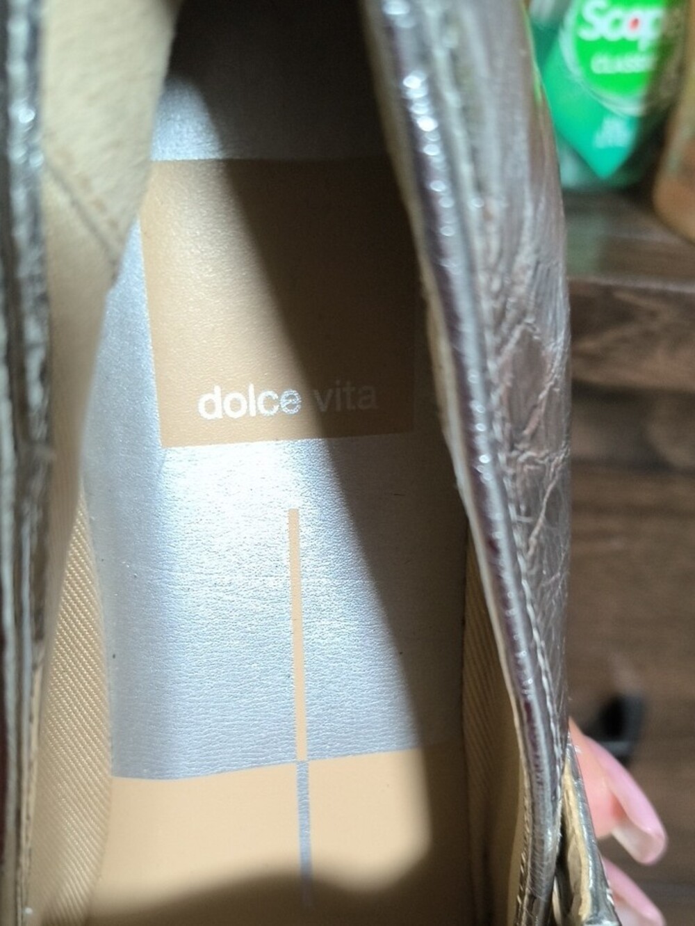 Dolce Vita Silver Croc-Embossed Double-Strap Flats - Picture 6 of 7